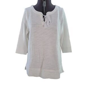 Talbots White Terry 3/4 Sleeve Top Sz L